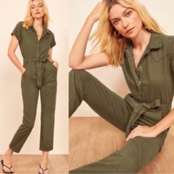 The Reformation Olive Army Green Kenny Boiler Jumpsuit